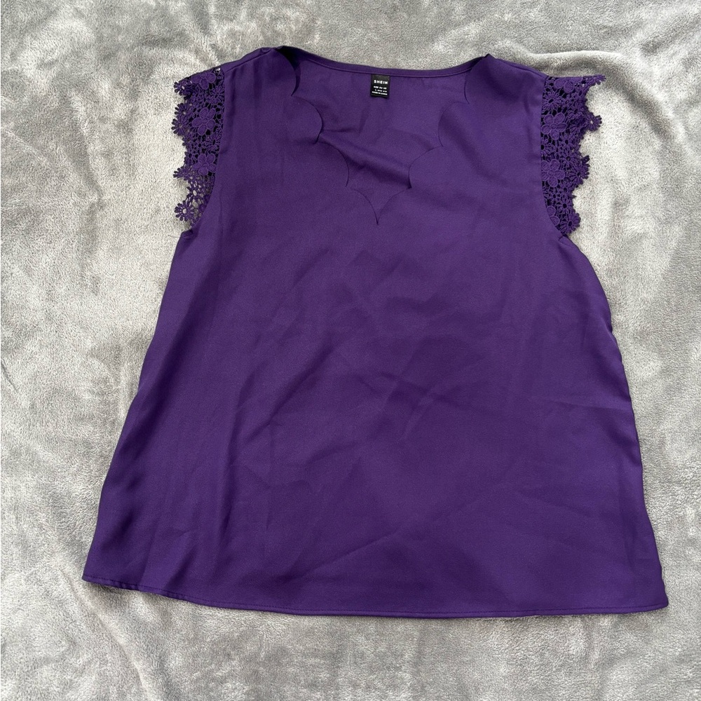 SHEIN Purple Lace Accent Blouse